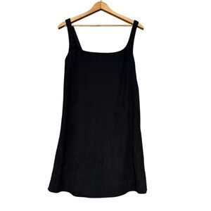 Square Neck Ribbed Classic Black Dress